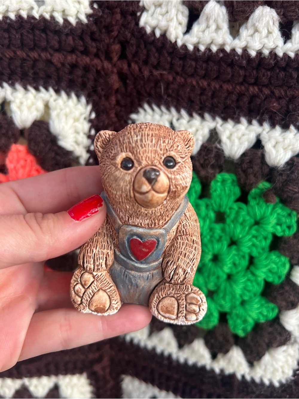 Vintage Stone Critters Teddy Baby Bear Figurine SCB-019 United Design Red Heart